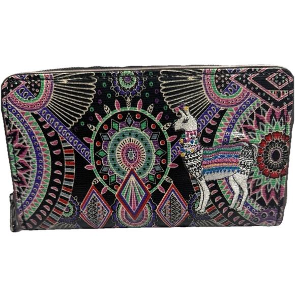 Sakroots Wallet  Zip Around Artist Circle Black Multi Color Llama Mandala NWOT - Picture 3 of 14